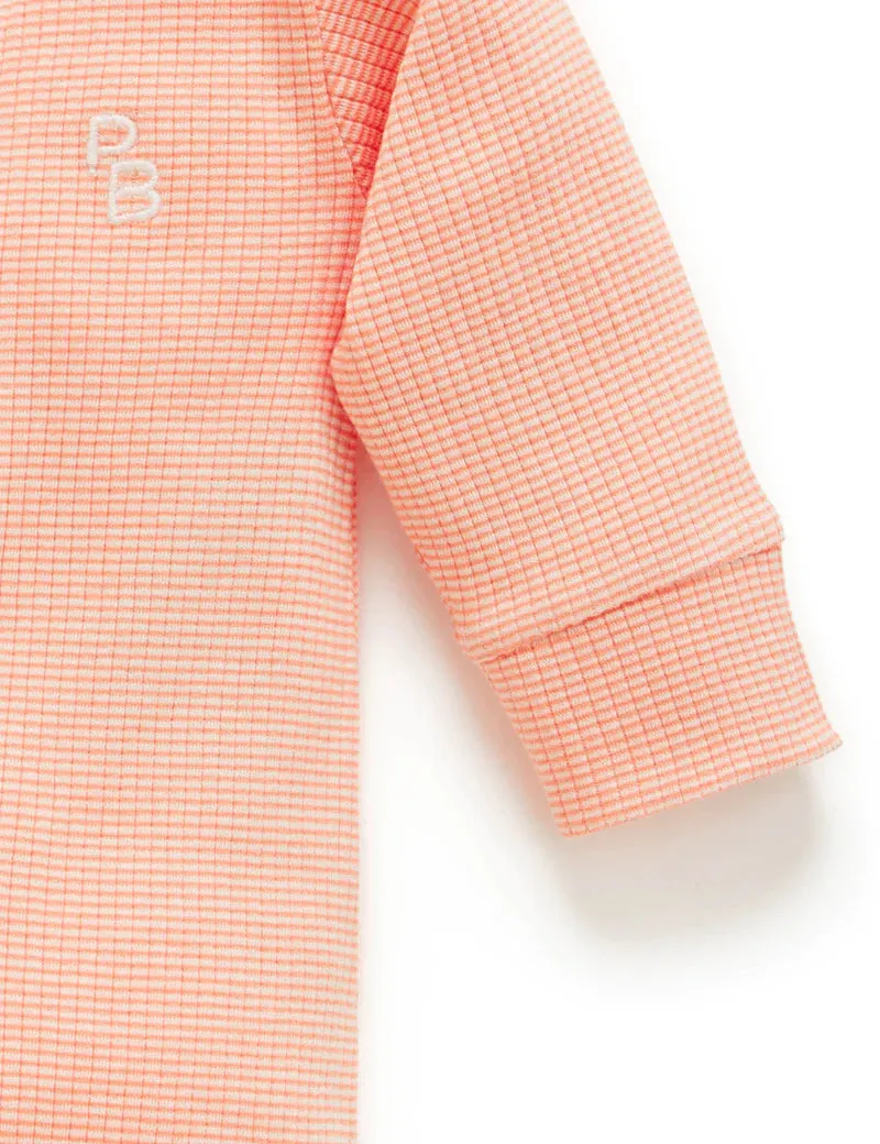 Purebaby Rib Zip Growsuit - Orange Stripe