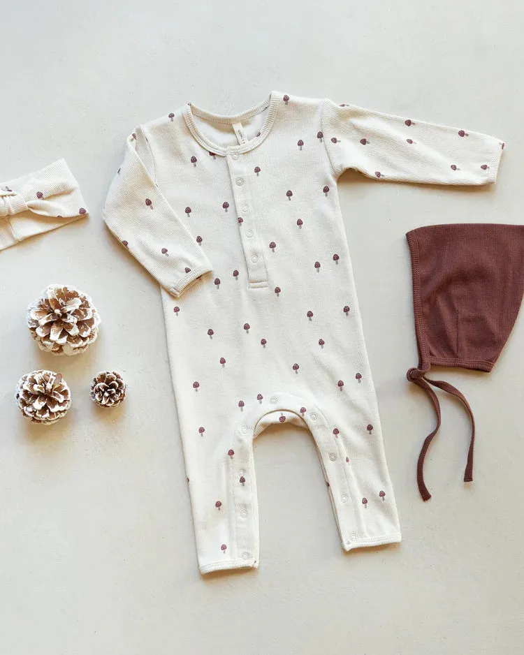 Quincy Mae Ribbed Baby Jumpsuit Mushrooms