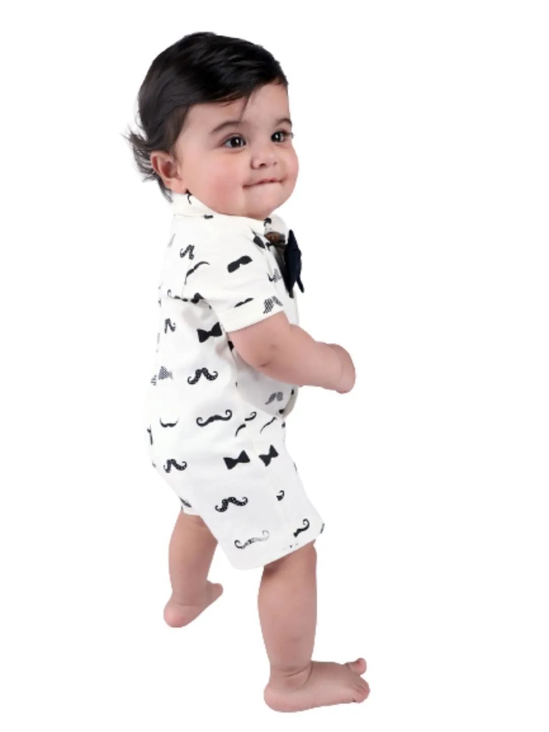 Short Sleeve Collar Romper With Bow For Baby Boy