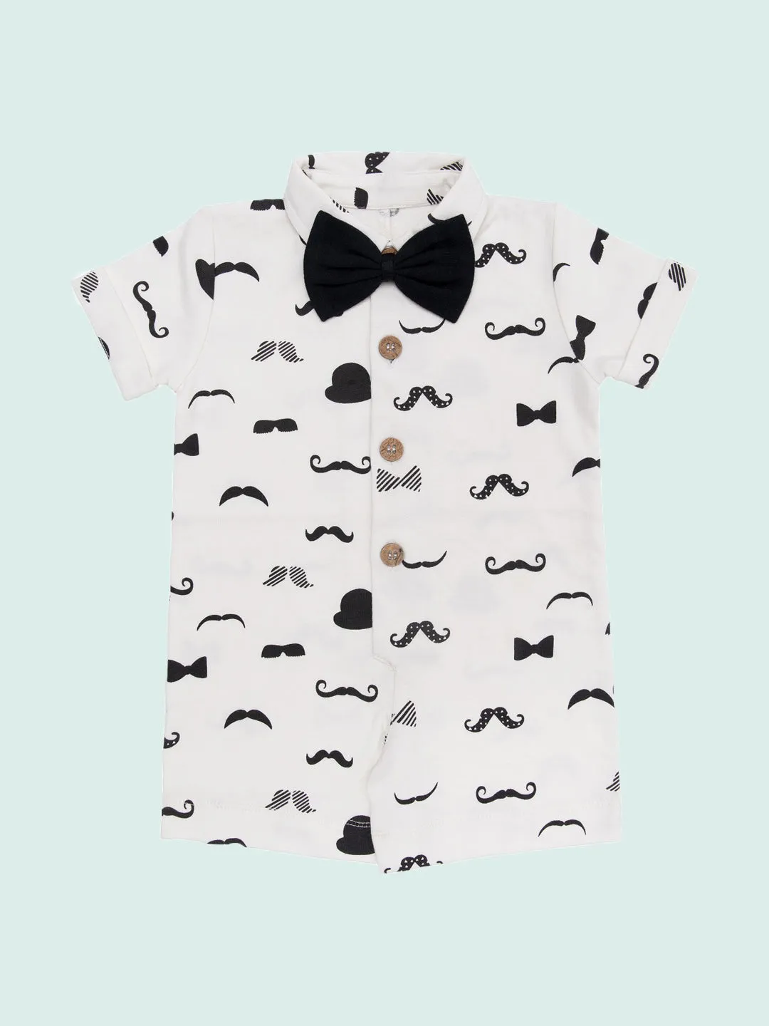Short Sleeve Collar Romper With Bow For Baby Boy