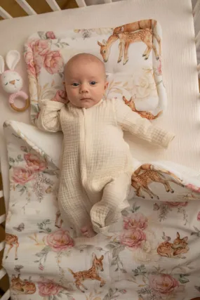 Soft GOTS Organic Cotton Muslin Rompers, Zip Up - Vanilla (0-12 months)