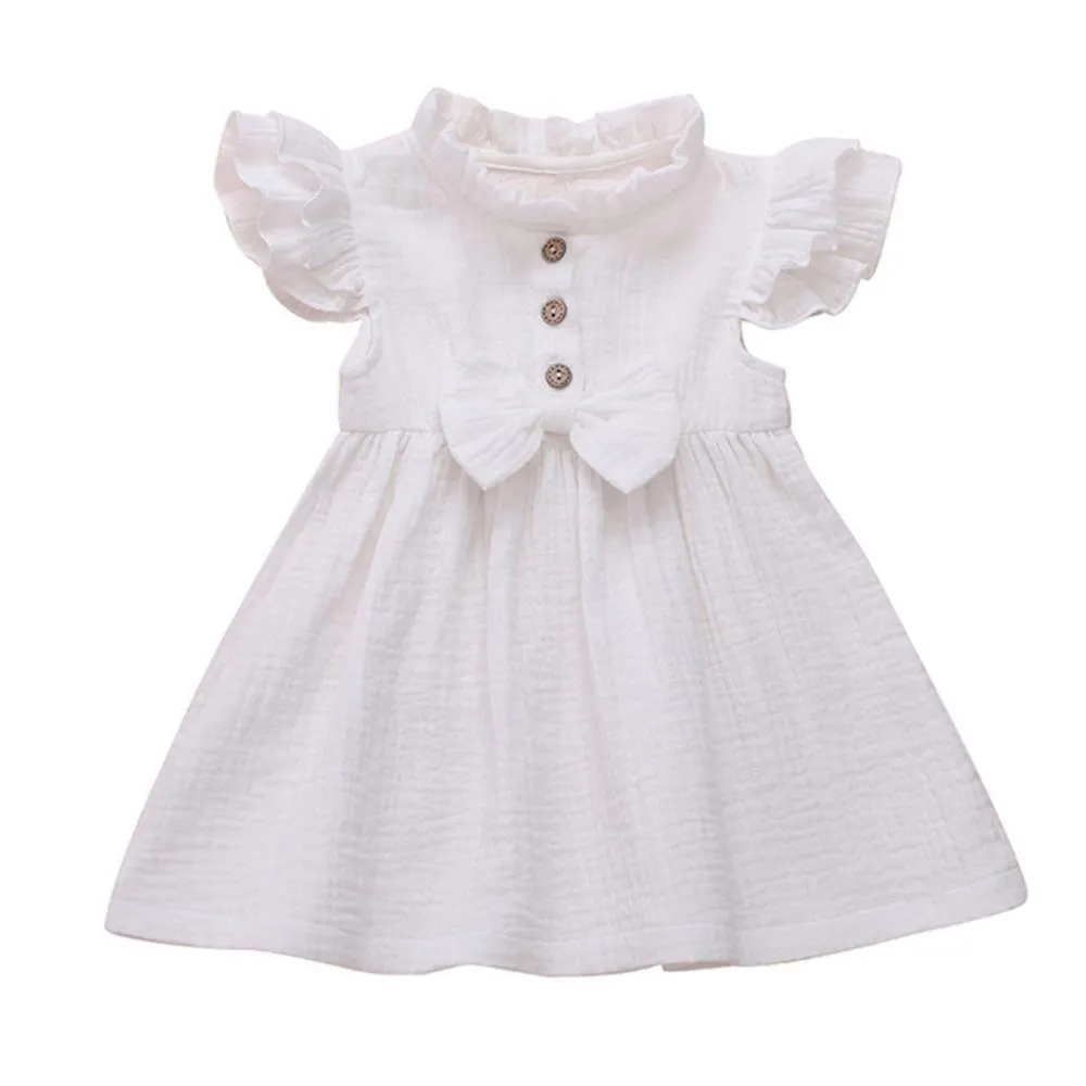 Summer 6M-5T Cotton And Linen Solid Color Stitching Girls Dress Wholesale Dress For Girls