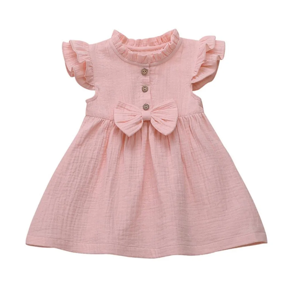 Summer 6M-5T Cotton And Linen Solid Color Stitching Girls Dress Wholesale Dress For Girls