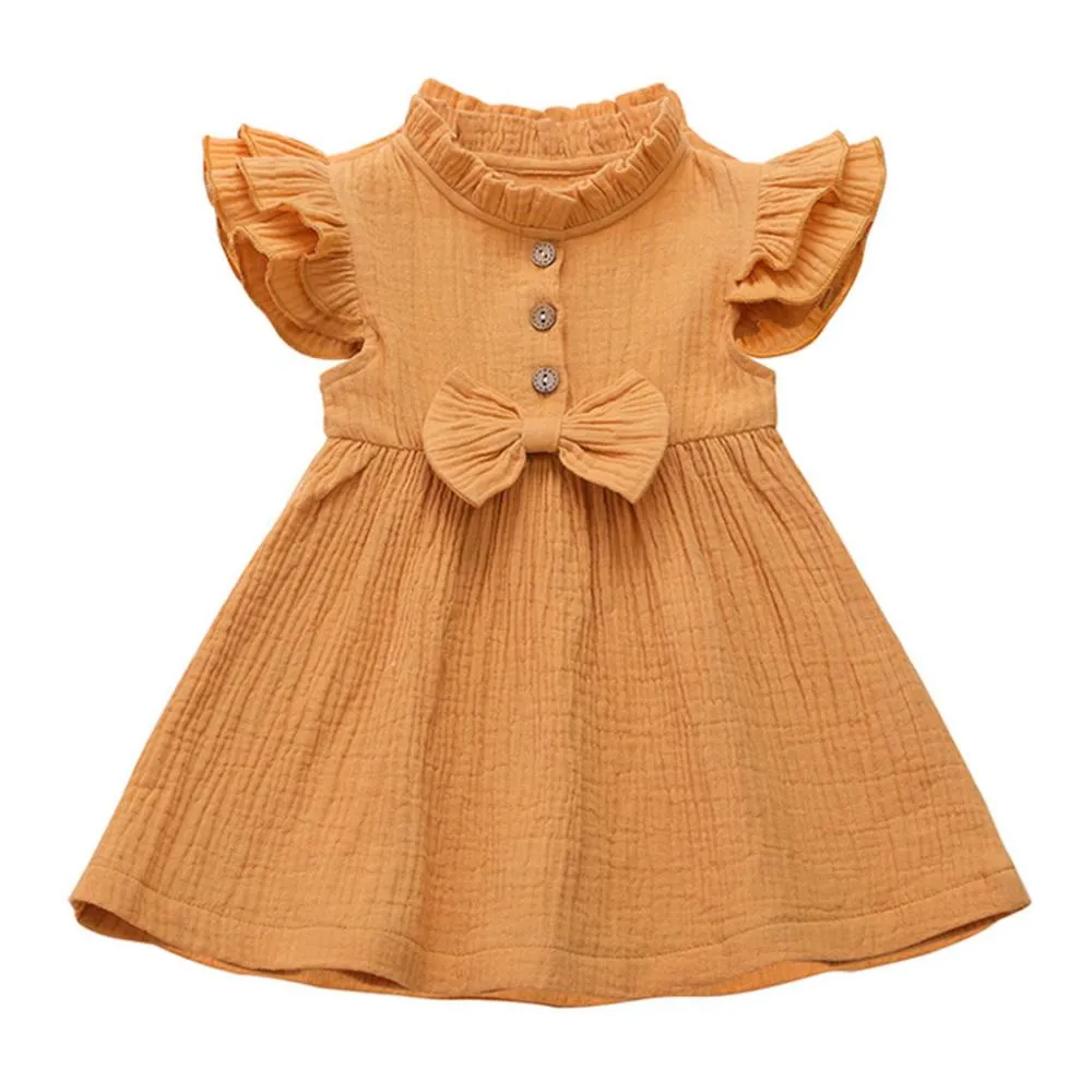 Summer 6M-5T Cotton And Linen Solid Color Stitching Girls Dress Wholesale Dress For Girls