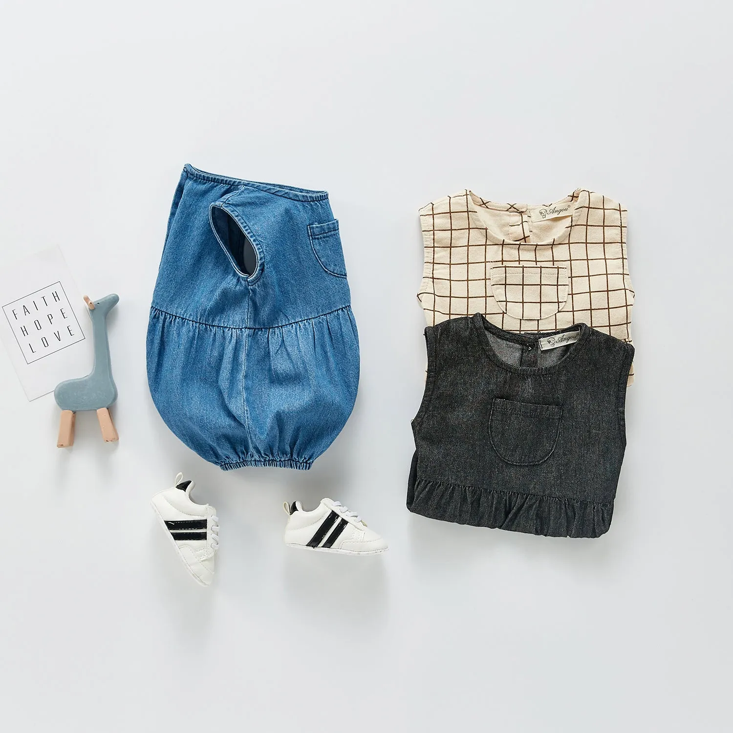 Summer Rompers Cute Pocket Strap Baby Rompers Fashion Jumpsuit