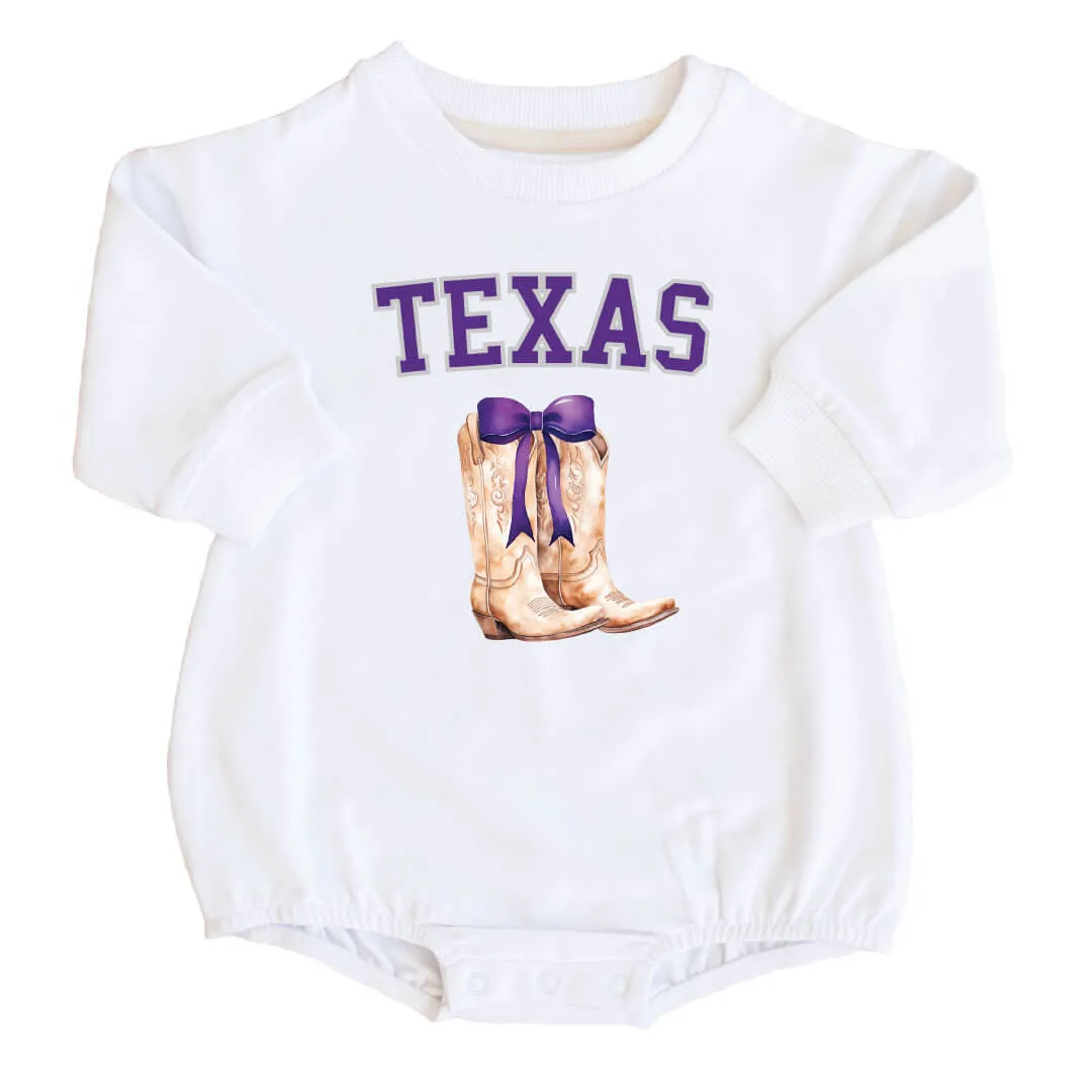 Texas Christian University | Footballs & Bows Graphic Sweatshirt Bubble Romper