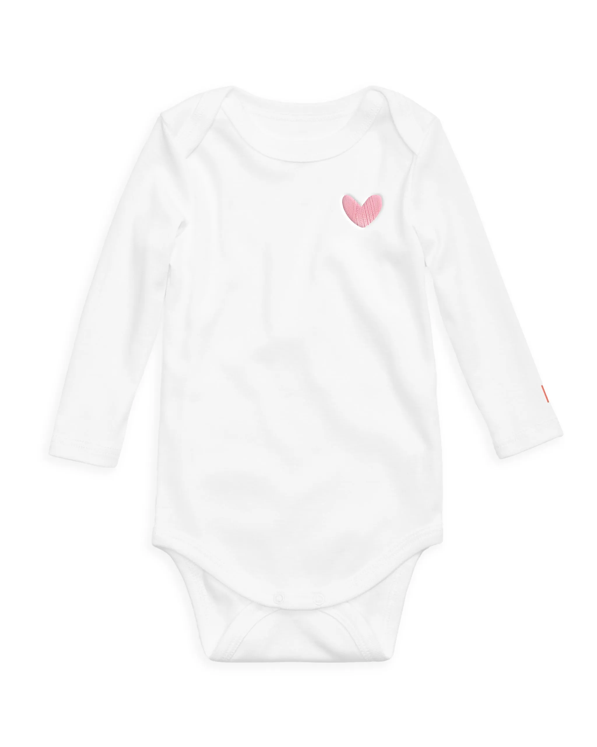 The Organic Embroidered Long Sleeve Onesie [White with Pink Heart]