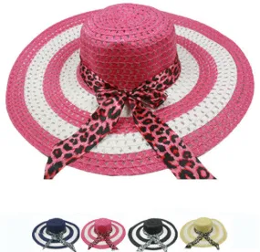 women's striped summer hats w/bow accent Case of 6